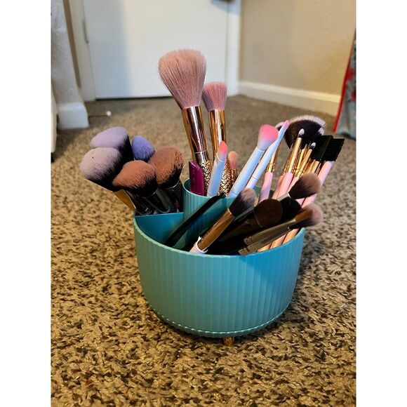 Diesisa 5 Slot Make up Brushes Blue Cup 360° Rotating Makeup Brush Holder - Picture 1 of 6
